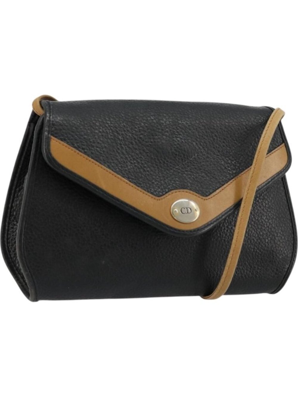 Christian Dior Shoulder Bag Leather Black Brown gold